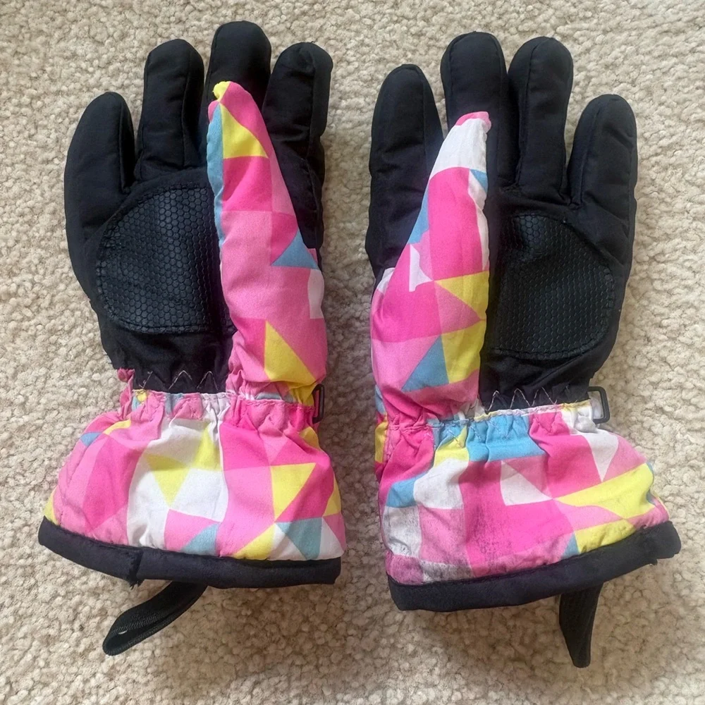 Kids Multicolor Snow Gloves - Pink/Blue/Yellow XS